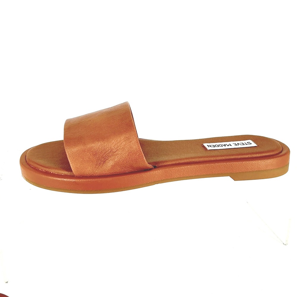 Steve Madden Size 8.5 Cognac‎ Leather Slide Sandals NEW Riplee $90